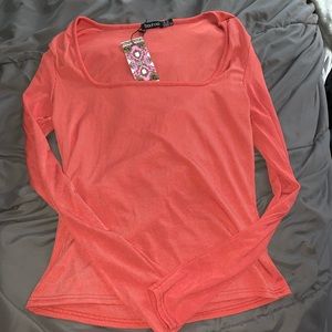 Boohoo Pink Square Neck Top